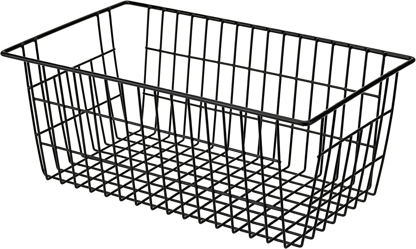 2 Pcs Wire Large Organizer Storage Bins Basket Black for Fridge Freezer w/ Handles FREE SHIPPING