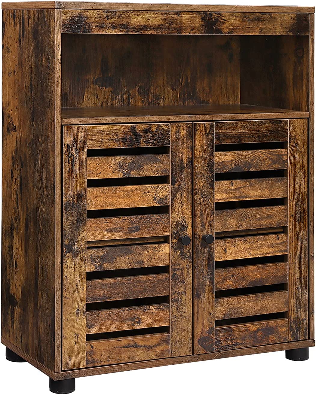 Bathroom Cabinet, Storage Cupboard Rustic Chic Style with Louvred Doors Adjustable Shelf