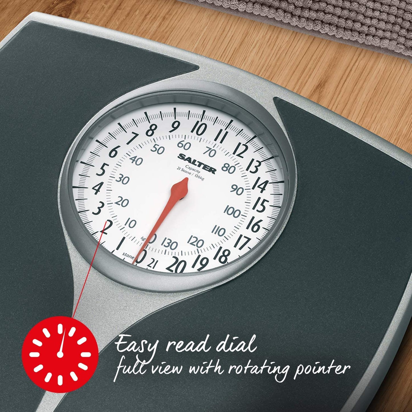 Speedo Dial Mechanical Bathroom Scale For Body Weight, 136KG Capacity, No Batteries Required