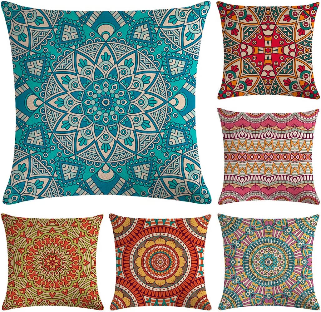 💥SALE💥 6 Pcs Modern Bohemian Mandala Cushion Covers 45 x 45cm, Bohemian Throw Pillow Cases