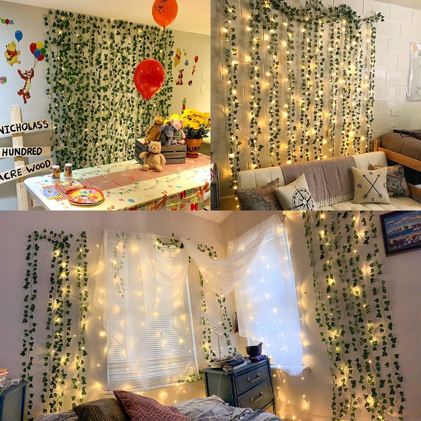 12 Pack Artificial Ivy Leaf Garland Plants Vine Hanging Wedding Garland with 90 LED String Light