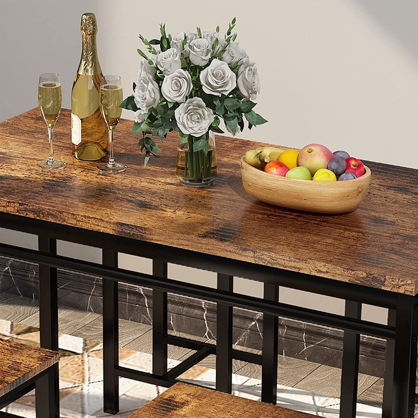 NEW Bar Table and 4 Chairs Set Industrial Counter Height Pub Table FREE SHIPPING