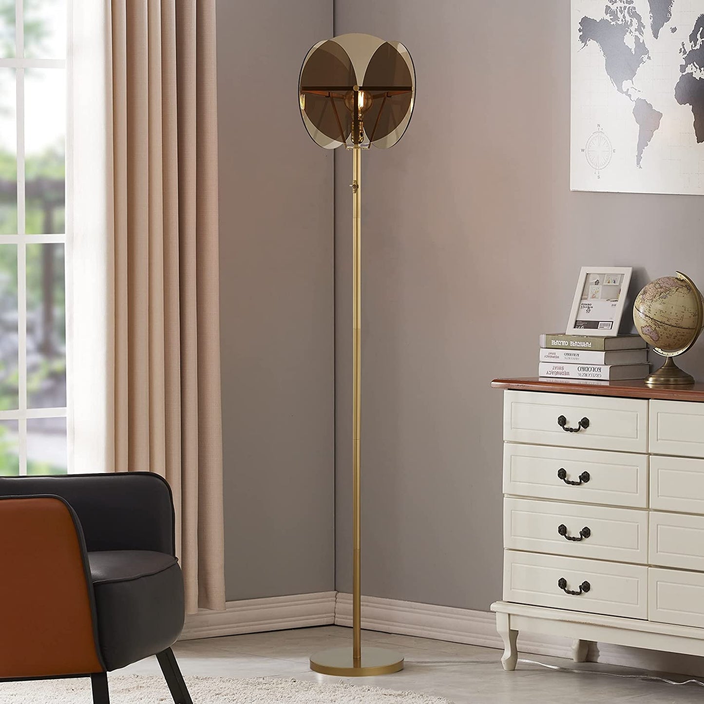 Modern Standing Lamp LED Torchiere Floor Lamp Industrial Tall Lamp with Acrylic Lampshade