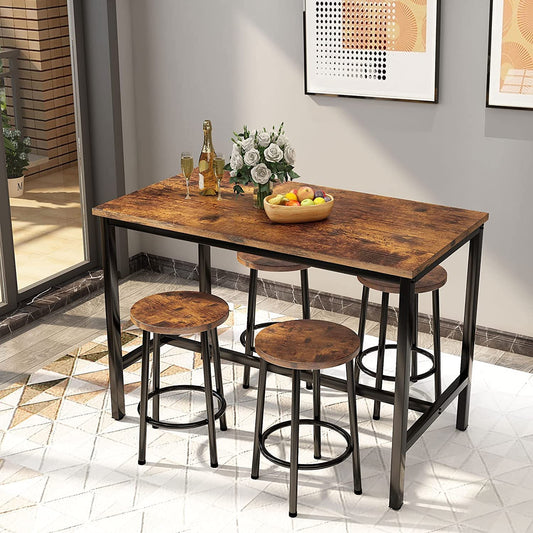 NEW Bar Table and 4 Chairs Set Industrial Counter Height Pub Table FREE SHIPPING