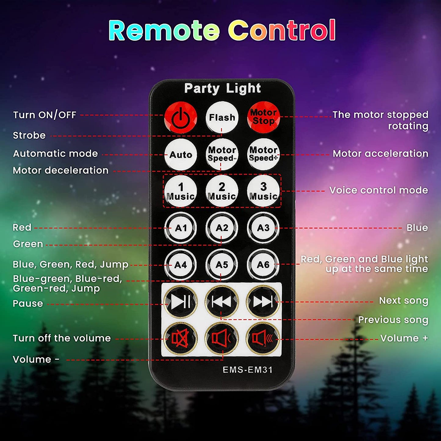 54 LEDs Disco Ball Lights with Music Player 5W RGB Party Lights Sound Activated Automatic Strobe