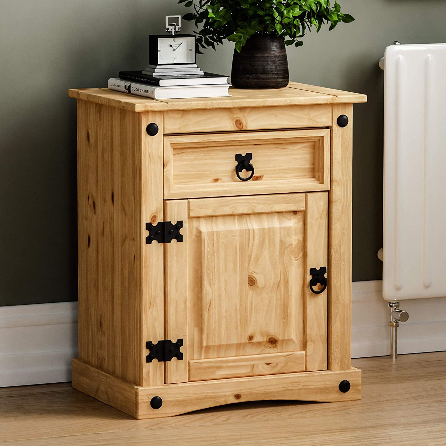 Corona Bedside Cabinet, 1 Drawer 1 Door, Solid Pine Wood