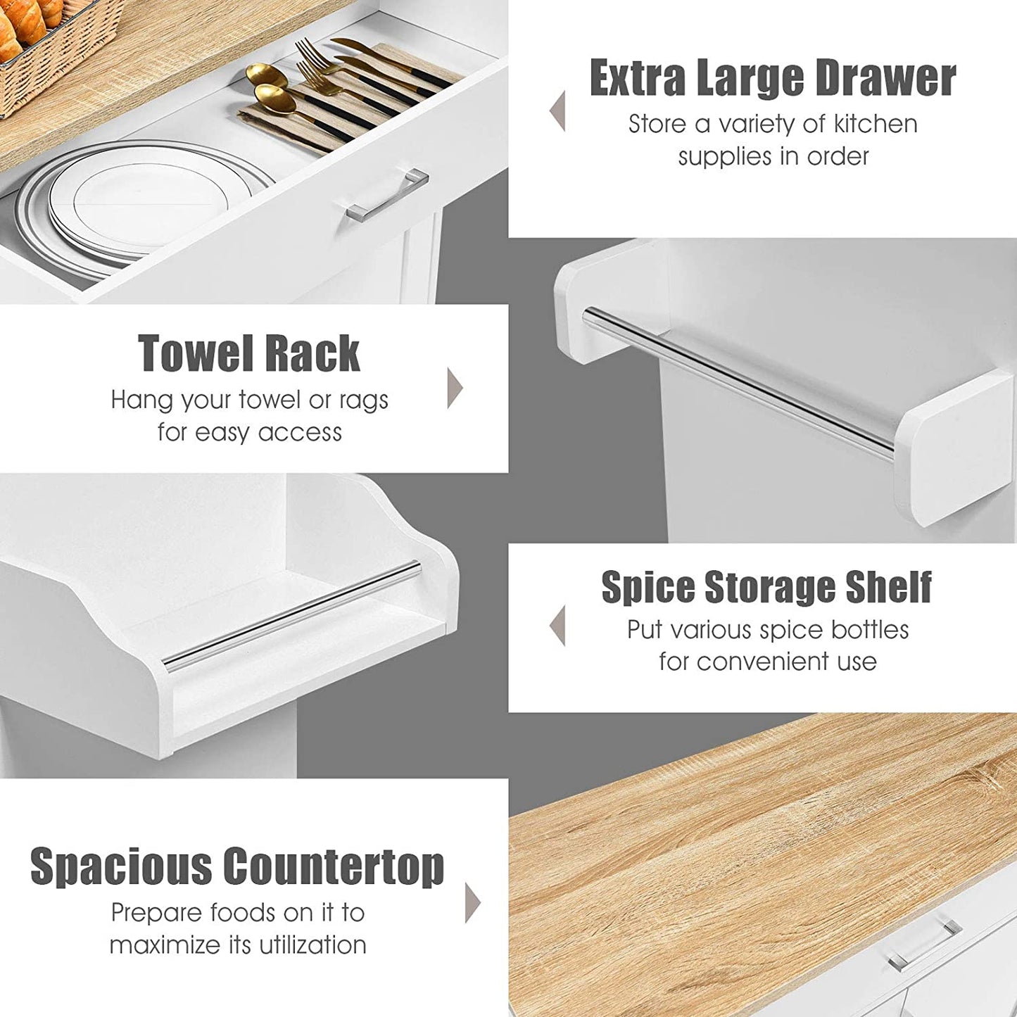 💥FREE SHIPPING💥 Rolling Kitchen Island w/ Adjustable Shelf & Large Drawer Cupboard Cabinet Cart