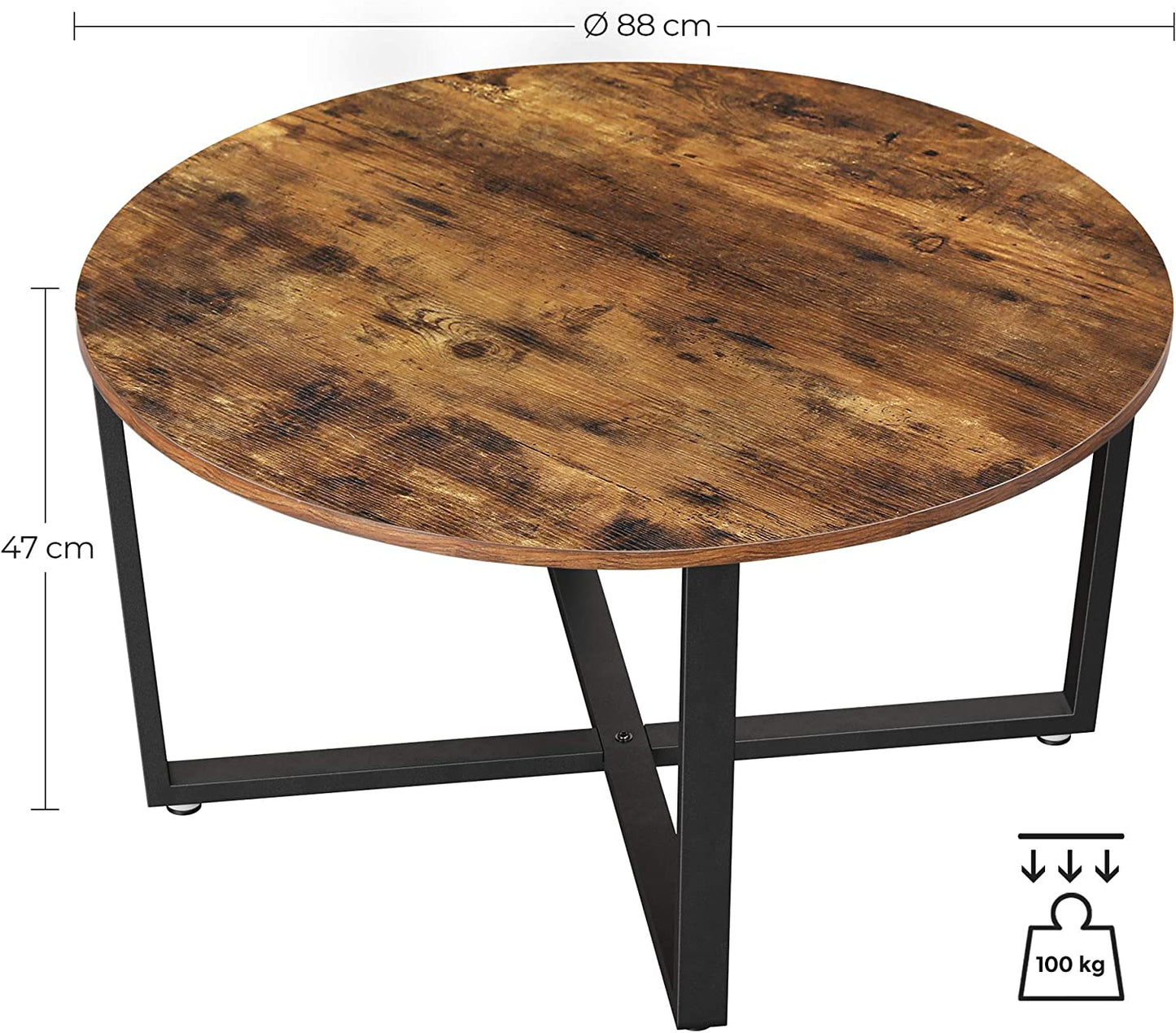 Round Coffee Table Industrial Style Cocktail Table Durable Metal Frame Rustic