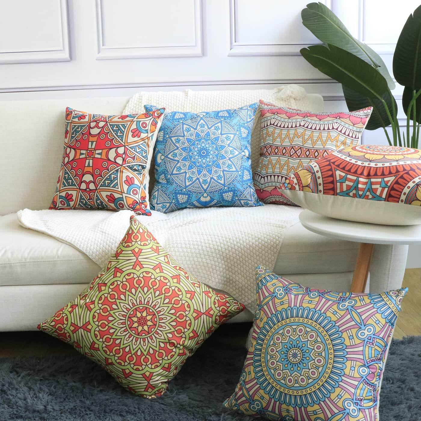 💥SALE💥 6 Pcs Modern Bohemian Mandala Cushion Covers 45 x 45cm, Bohemian Throw Pillow Cases