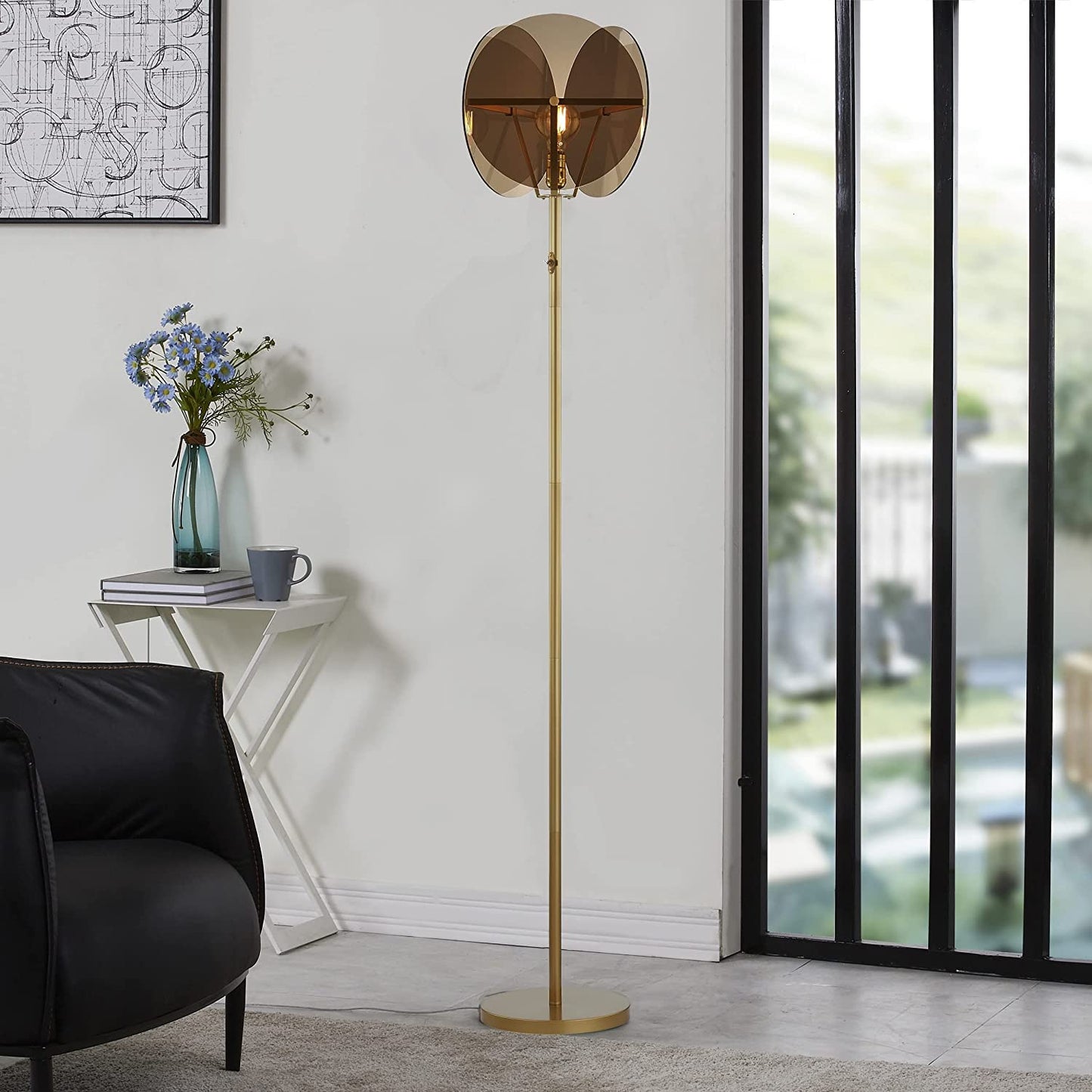 Modern Standing Lamp LED Torchiere Floor Lamp Industrial Tall Lamp with Acrylic Lampshade