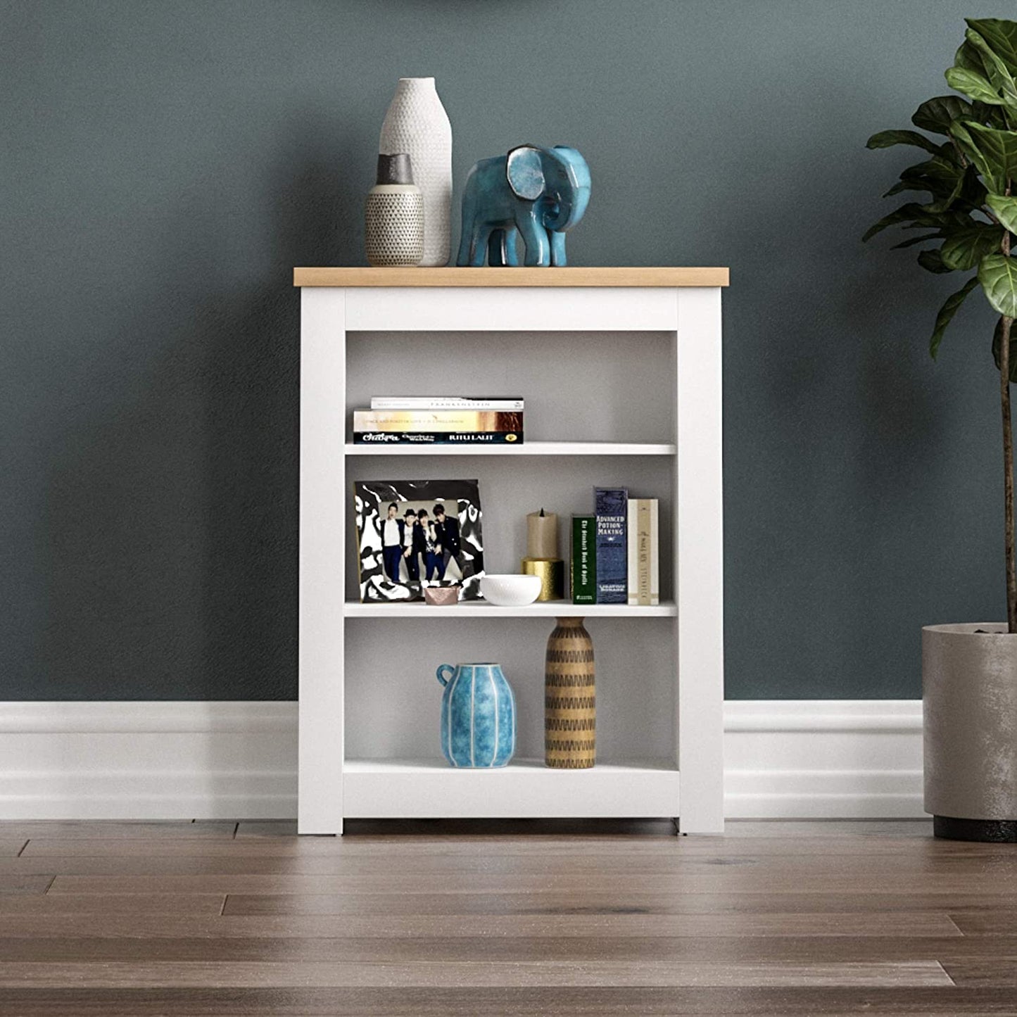 NEW! 3 Tier Bookcase, Engineered Wood, White & Oak FREE SHIPPING