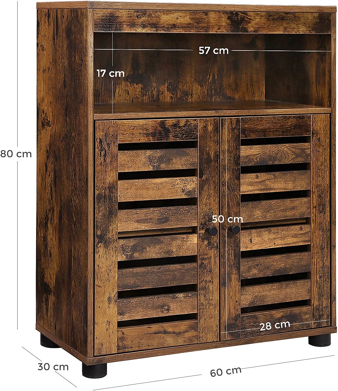 Bathroom Cabinet, Storage Cupboard Rustic Chic Style with Louvred Doors Adjustable Shelf