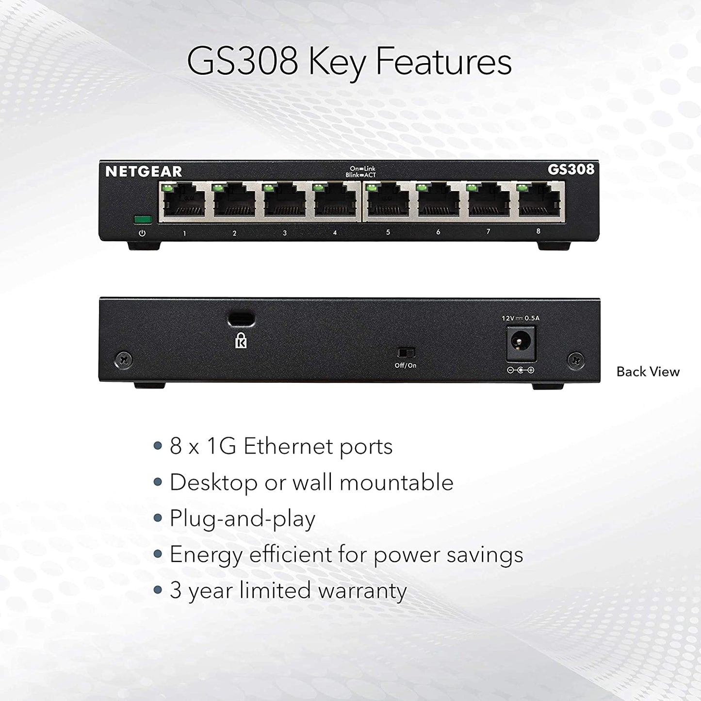 8 Port Gigabit Network Switch GS308 | Ethernet Switch | Ethernet Splitter | Plug-and-Play