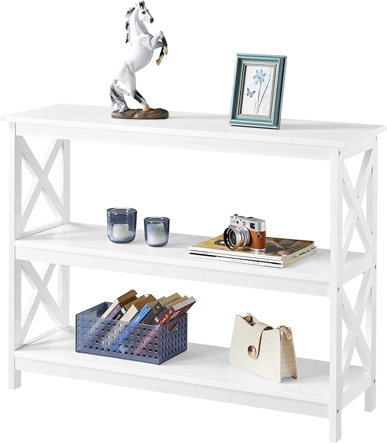 NEW! Console Table 3-Tier Entryway Table Wooden Sofa Table with Storage Shelves White