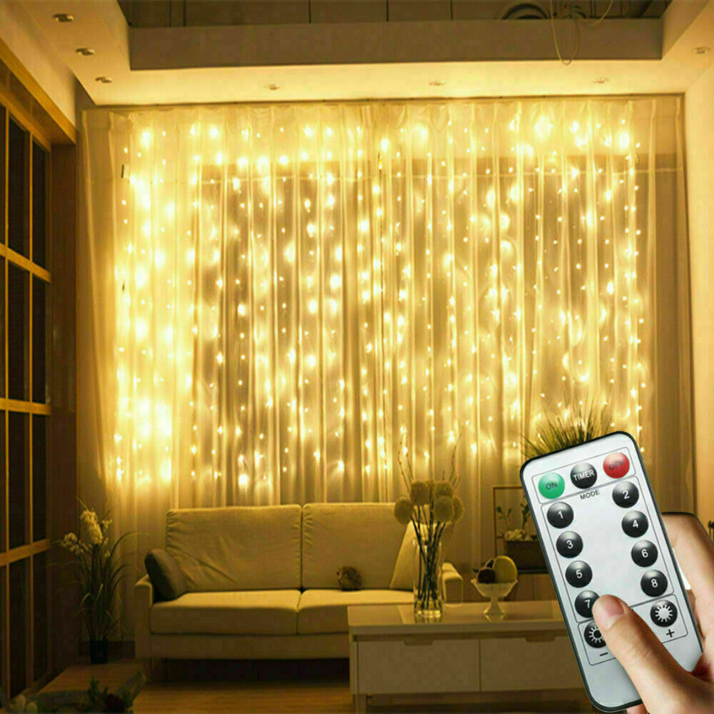 300 LED Curtain Fairy Light String Indoor/Outdoor Backdrop Wedding Xmas Party UK