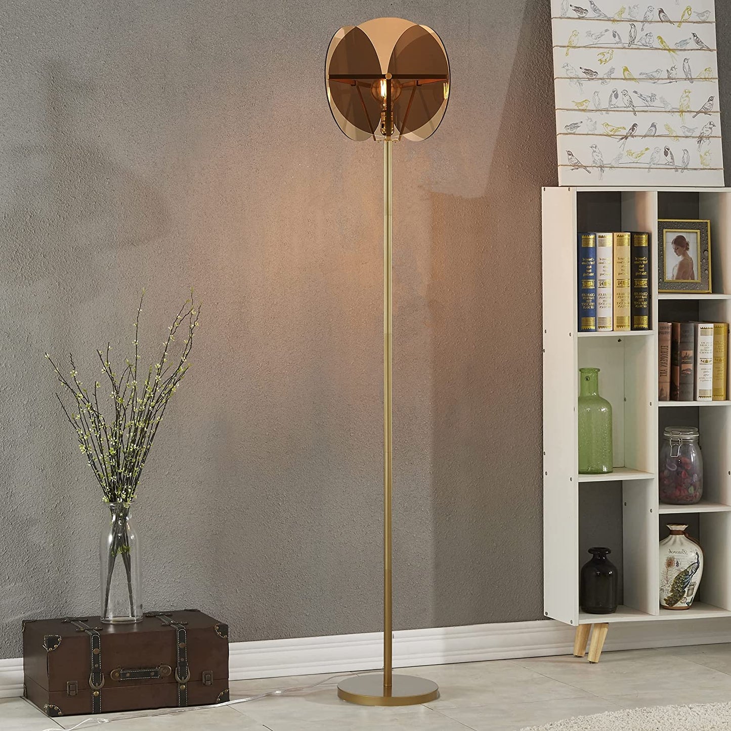 Modern Standing Lamp LED Torchiere Floor Lamp Industrial Tall Lamp with Acrylic Lampshade