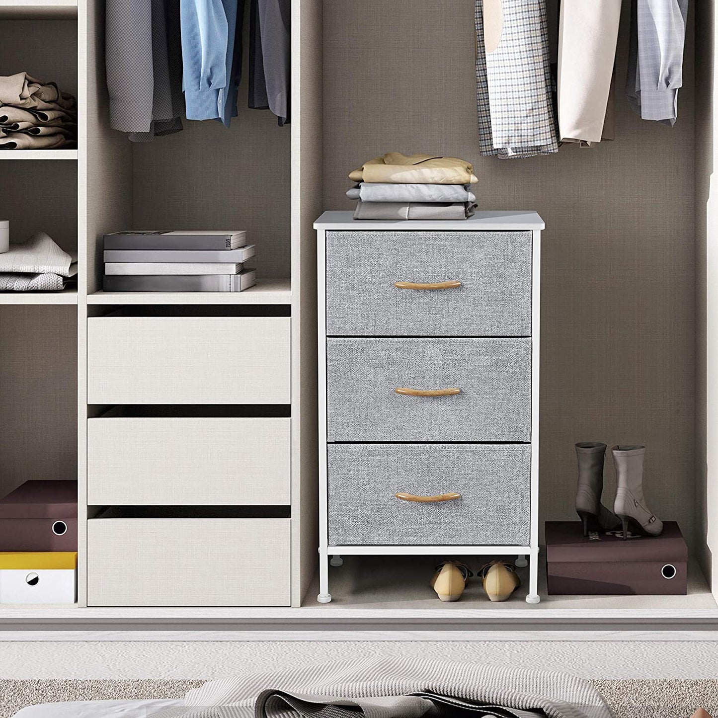 3 Drawers Fabric Storage Dresser Organizer Unit, Closet Organizer Furniture with Metal Frame