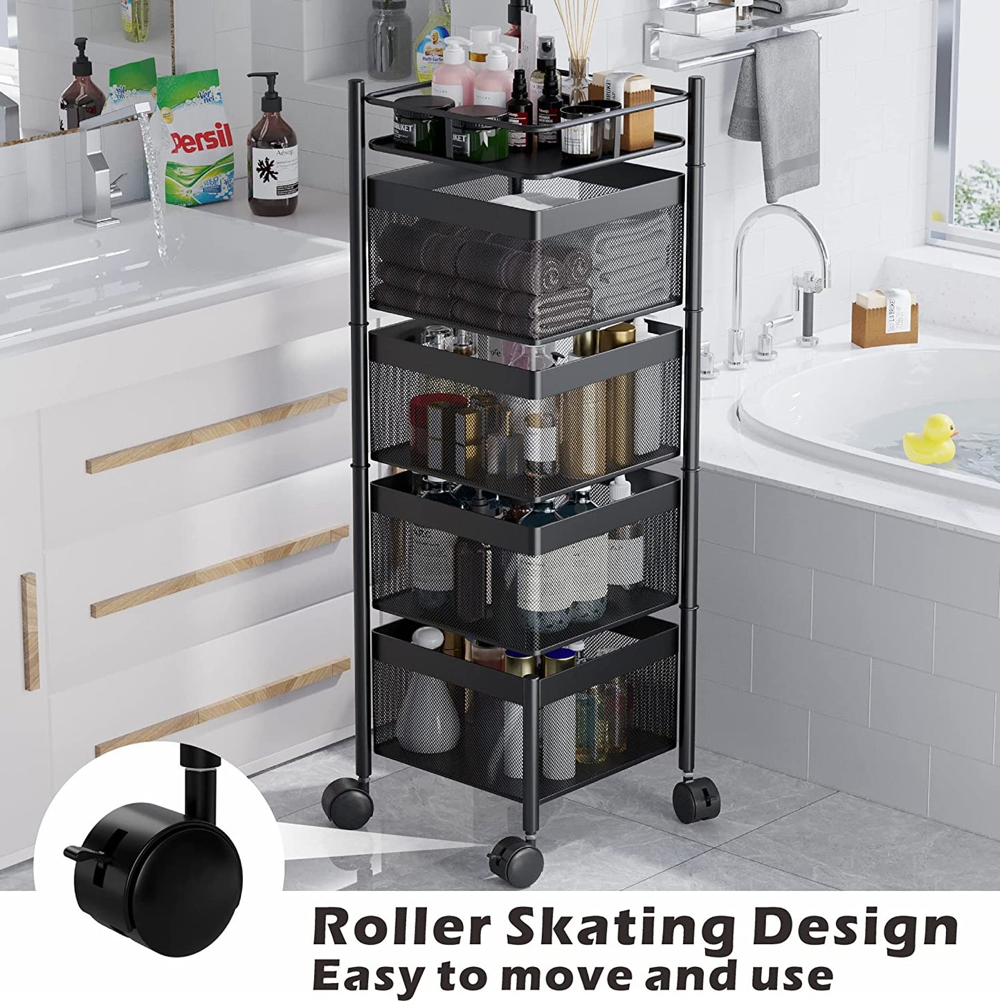 💥SALE💥4 Tier Square Rotating Storage Shelves for Kitchen with Removable Rollers