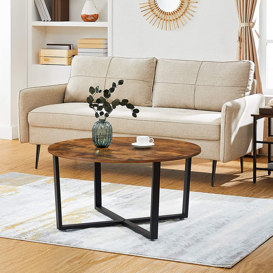 VASAGLE Round Coffee Table, Industrial Style Cocktail Table, Durable Metal Frame, Easy To Assemble, for Living Room, Bedroom, Rustic Brown and Black LCT88X