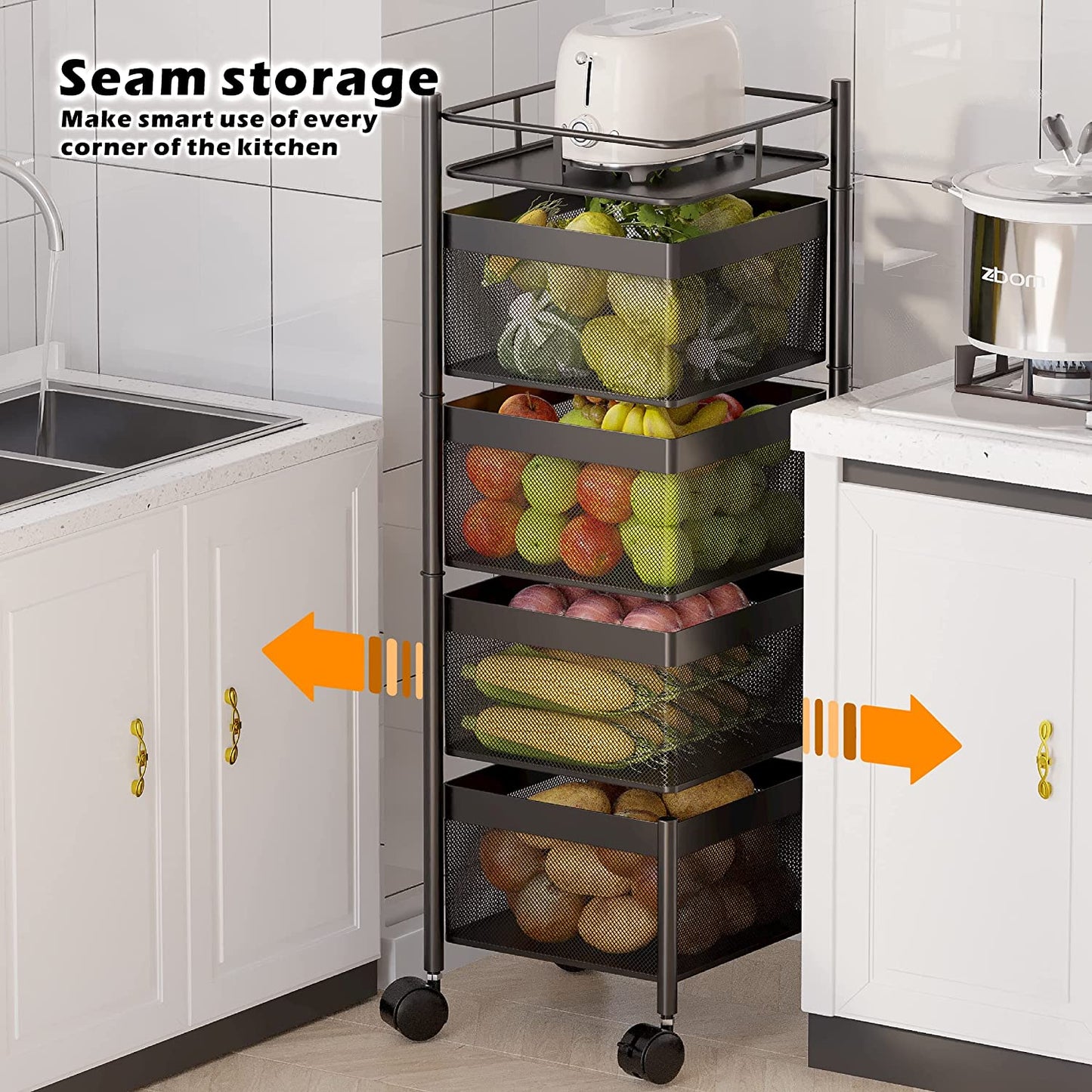 💥SALE💥4 Tier Square Rotating Storage Shelves for Kitchen with Removable Rollers