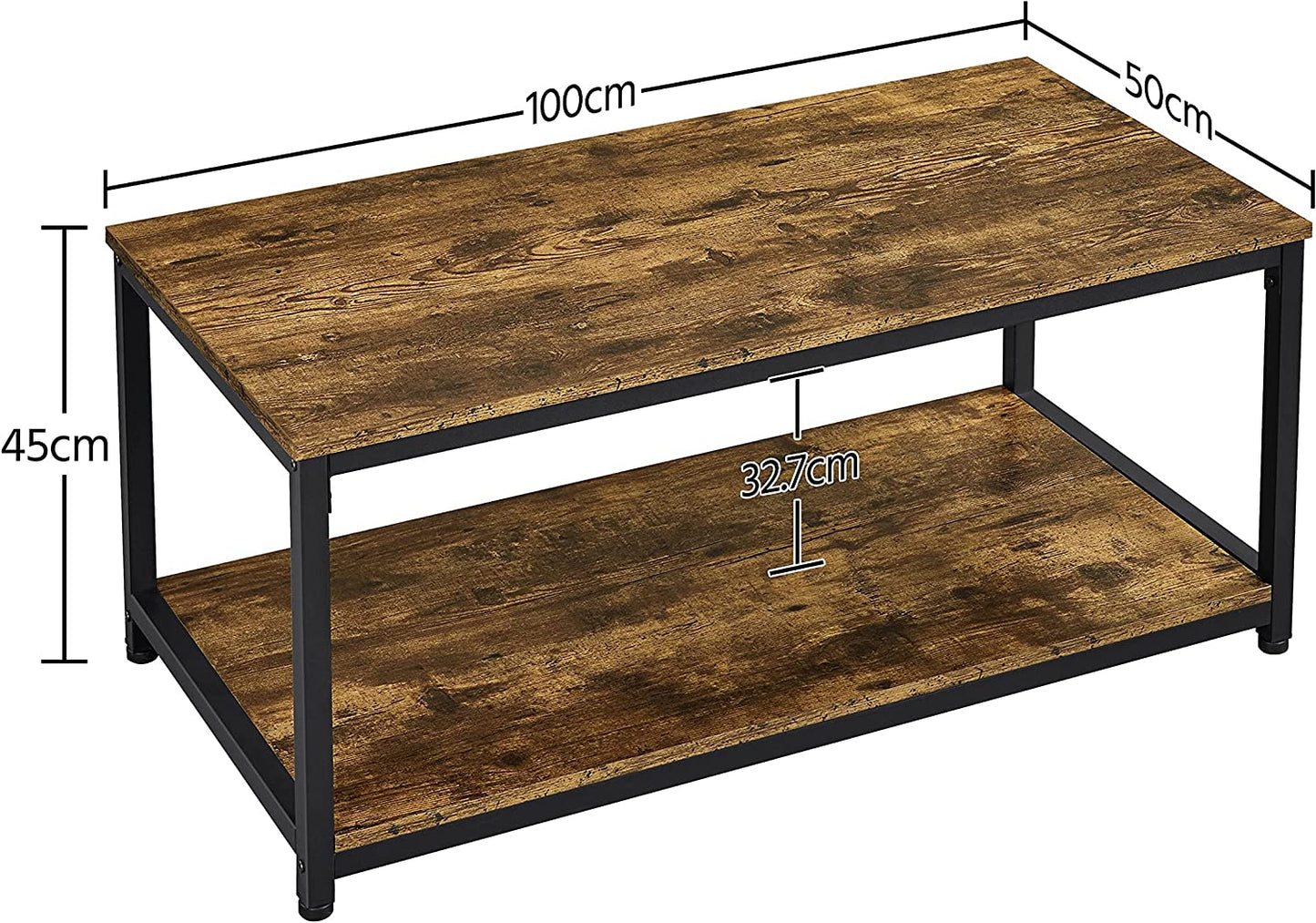 Yaheetech Coffee Table Industrial Side Table Living Room Table with Metal Frame for Home Office, 100x50x45cm