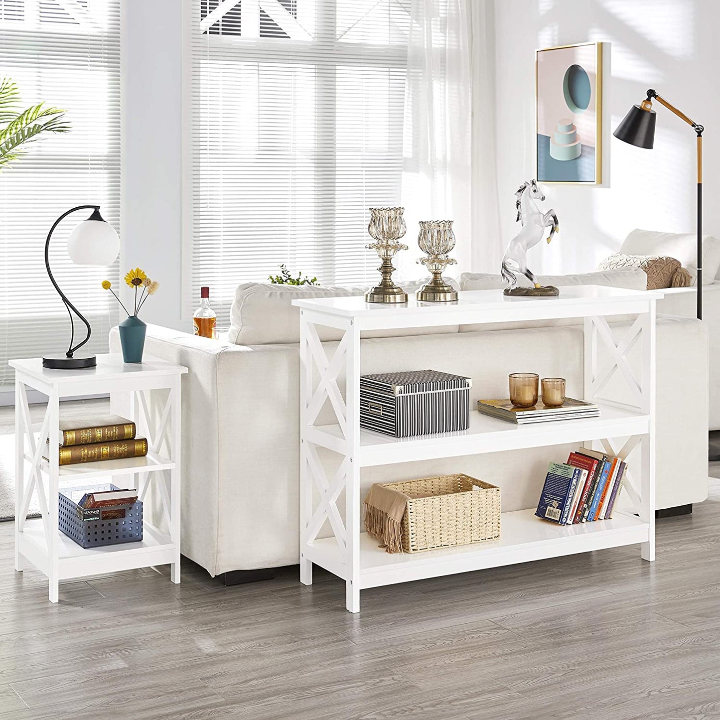 NEW! Console Table 3-Tier Entryway Table Wooden Sofa Table with Storage Shelves White