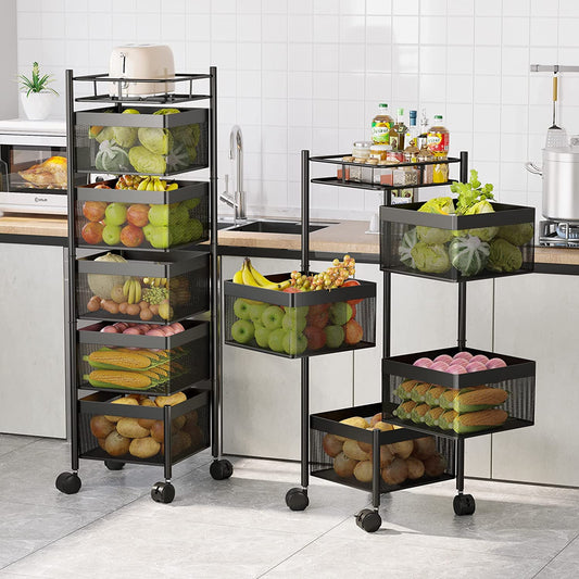 💥SALE💥4 Tier Square Rotating Storage Shelves for Kitchen with Removable Rollers