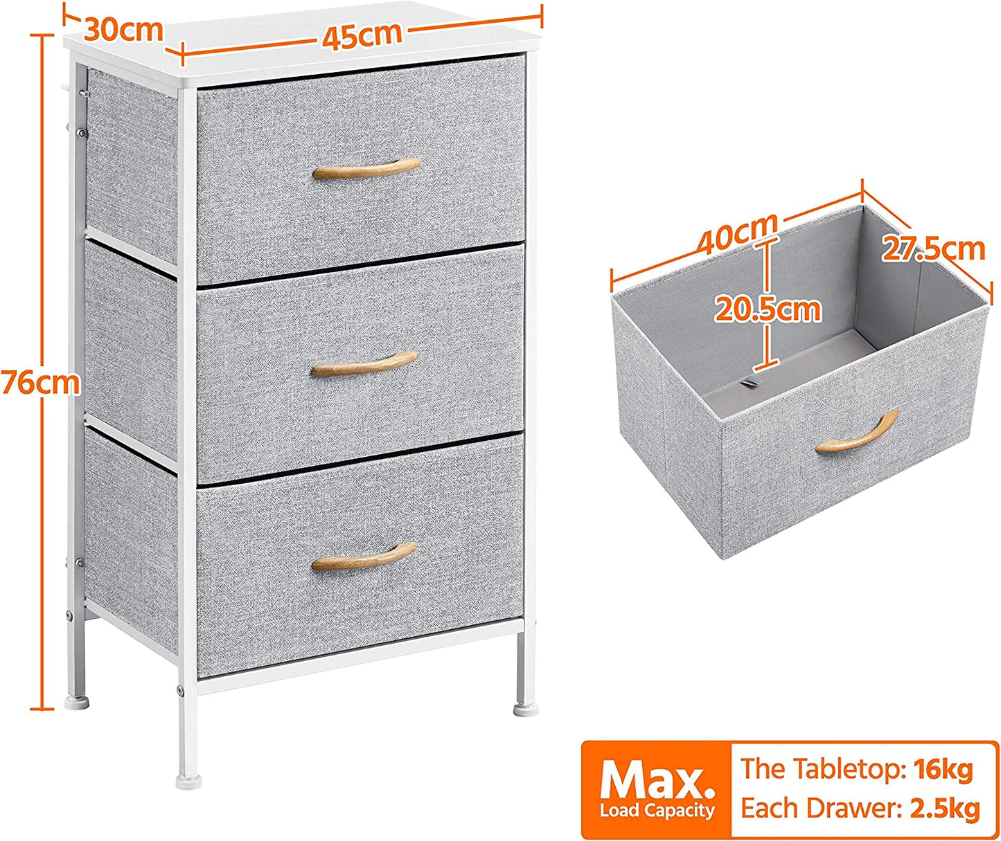 3 Drawers Fabric Storage Dresser Organizer Unit, Closet Organizer Furniture with Metal Frame