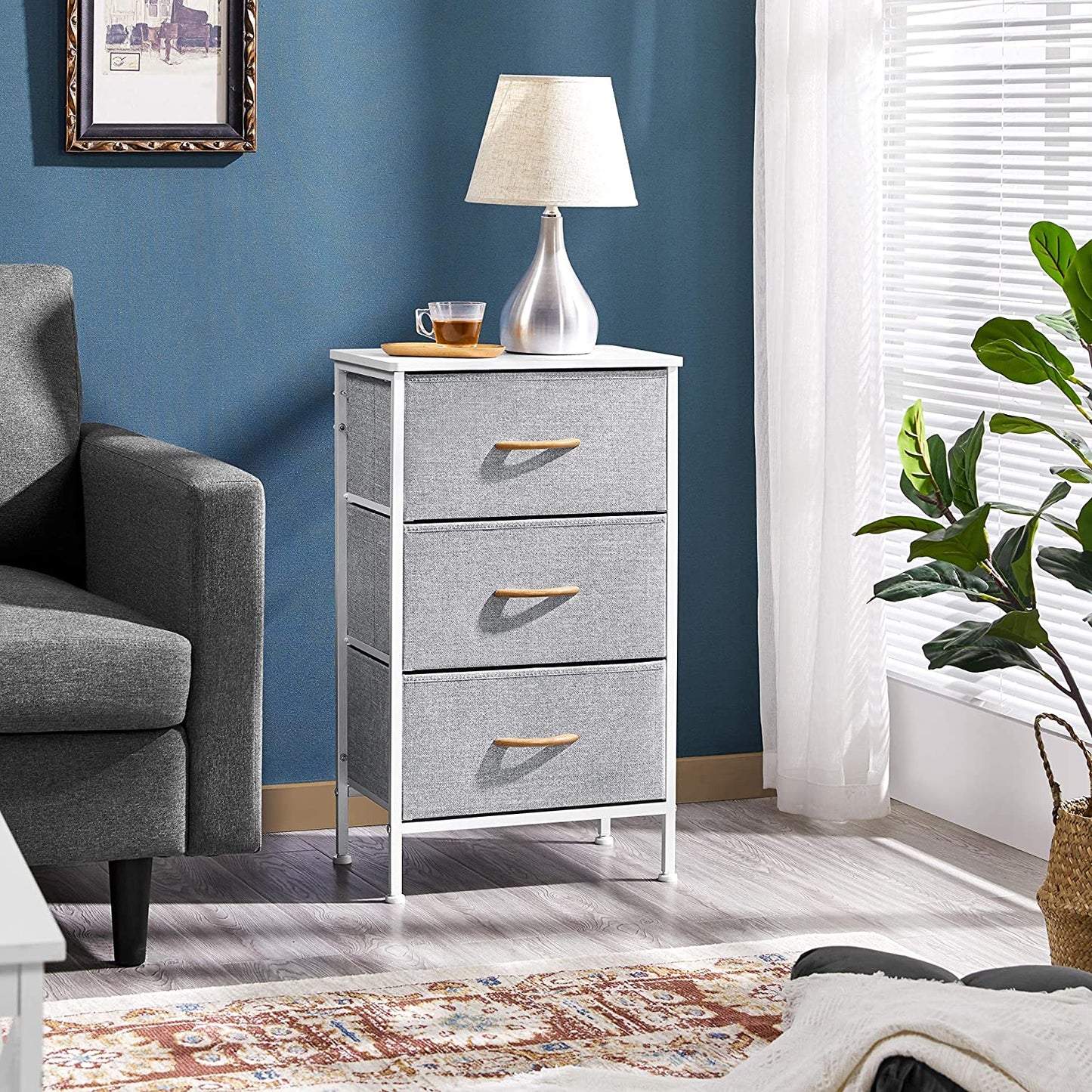 3 Drawers Fabric Storage Dresser Organizer Unit, Closet Organizer Furniture with Metal Frame