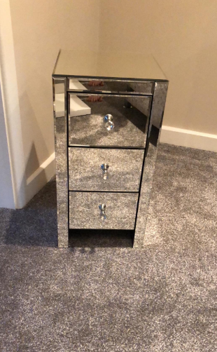 Pair of Bedside Table Cabinet Mirrored Glass Drawers Crystal Nightstand Durable