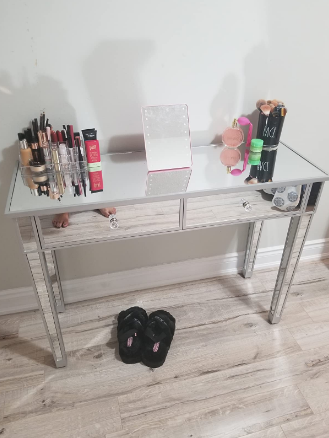 Glass Dressing Table Mirrored Make-up Desk 2 Drawers Full Mirrored Desktop