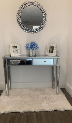 Glass Dressing Table Mirrored Make-up Desk 2 Drawers Full Mirrored Desktop