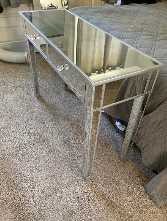 Glass Dressing Table Mirrored Make-up Desk 2 Drawers Full Mirrored Desktop