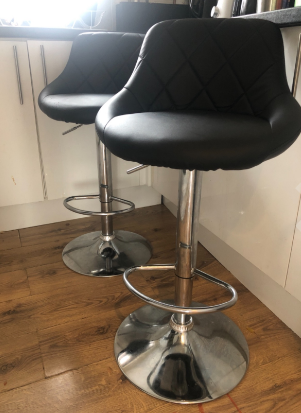 2x Bar Stool Faux Leather Adjustable Swivel Breakfast Dining Chair Stools