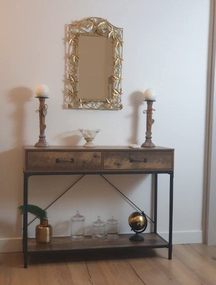 Console Table, 2 Drawers with Handles and Storage Shelf Side Table