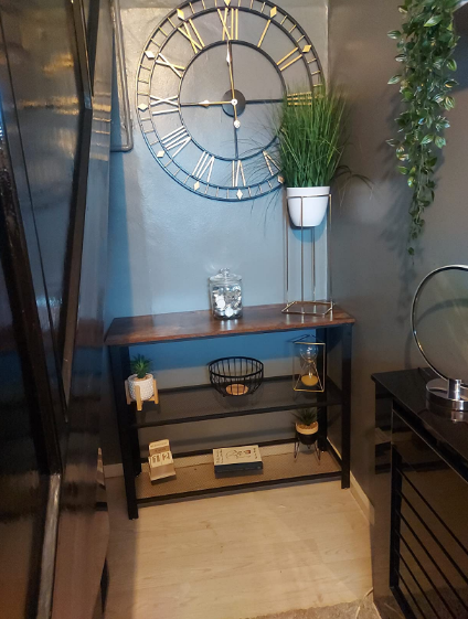 Industrial Console Table, Narrow Side Table, Rustic Brown Hallway Sofa Table with 2 Mesh Shelves