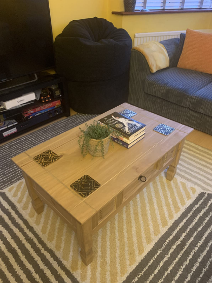 Corona Coffee Table With Drawer, Made from Distressed Waxed Pine, Solid Wood