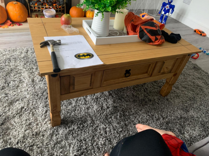 Corona Coffee Table With Drawer, Made from Distressed Waxed Pine, Solid Wood