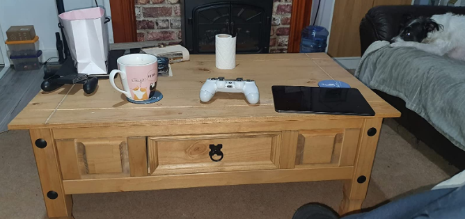 Corona Coffee Table With Drawer, Made from Distressed Waxed Pine, Solid Wood