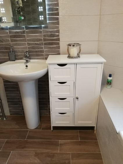 Bathroom Floor Storage Cabinet, Wooden Storage Unit with 4 Drawers, White