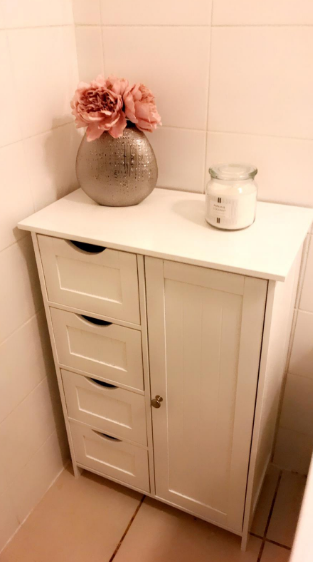 Bathroom Floor Storage Cabinet, Wooden Storage Unit with 4 Drawers, White