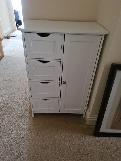 Bathroom Floor Storage Cabinet, Wooden Storage Unit with 4 Drawers, White