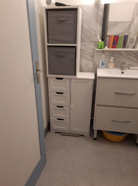 Bathroom Storage Cabinet w/ 4 Drawers 1 Door Adjustable Partition Wooden Modern Style White