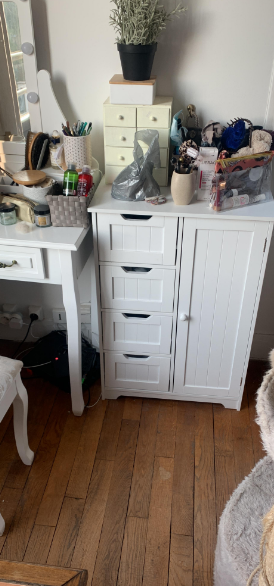 Bathroom Storage Cabinet w/ 4 Drawers 1 Door Adjustable Partition Wooden Modern Style White
