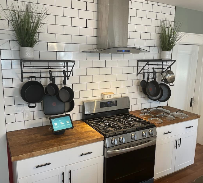 Pot Pan Rack Wall Mounted for Kitchen Hanging with 10 Hooks, Stainless Steel, Matte Black
