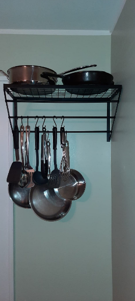Pot Pan Rack Wall Mounted for Kitchen Hanging with 10 Hooks, Stainless Steel, Matte Black