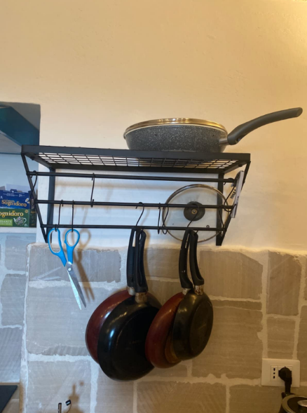 Pot Pan Rack Wall Mounted for Kitchen Hanging with 10 Hooks, Stainless Steel, Matte Black