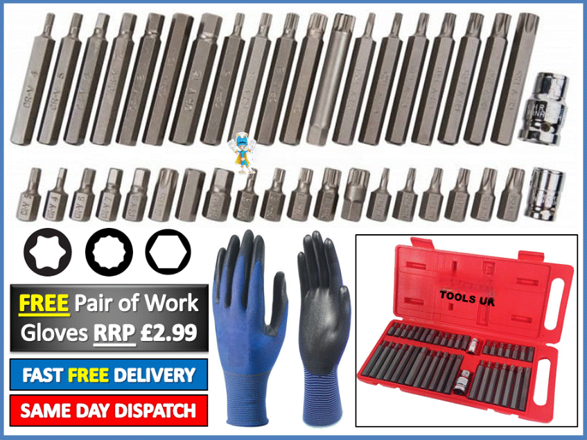 💥SALE💥 40 Piece Hex Star Torx Spline Socket Bit Set Tool Kit Garage Equipment NEW 4-15