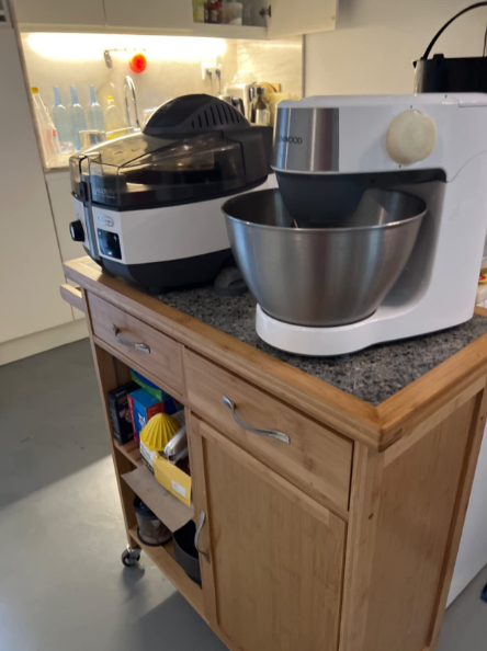 💥FREE SHIPPING💥 Wooden Kitchen Cart, Bamboo, 4 Wheels, Marble Tabletop, with Drawer, Natural