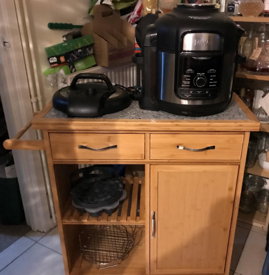 💥FREE SHIPPING💥 Wooden Kitchen Cart, Bamboo, 4 Wheels, Marble Tabletop, with Drawer, Natural